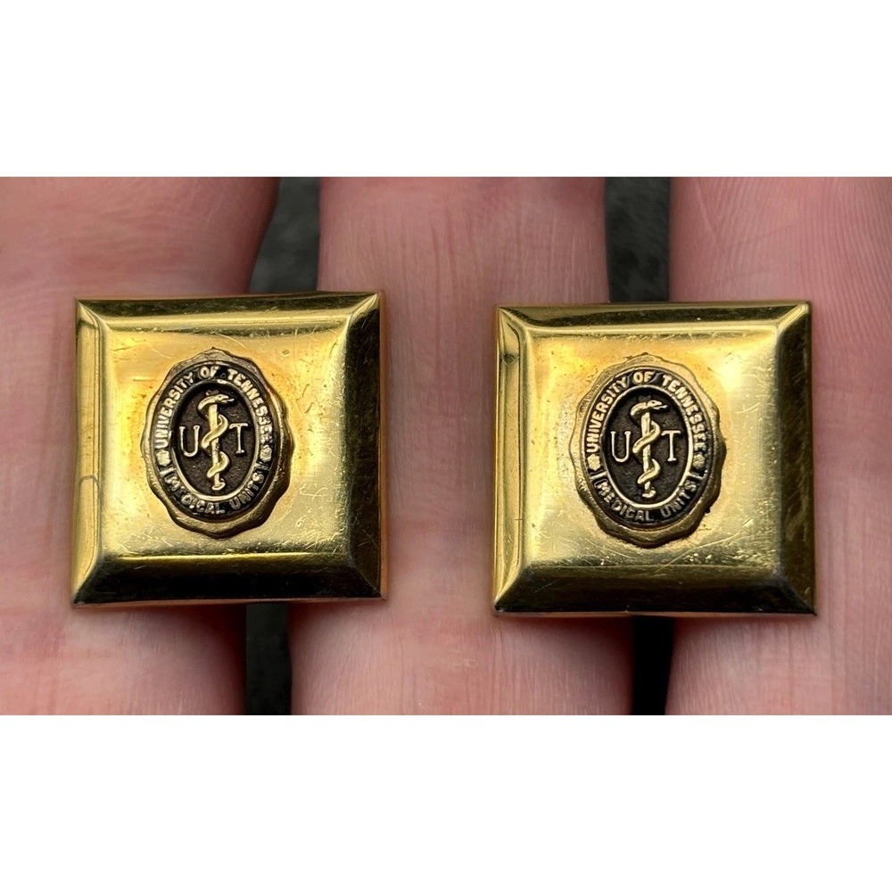 Vintage University Of Tennessee Medical Units Snake Gold Tone Square Cufflinks